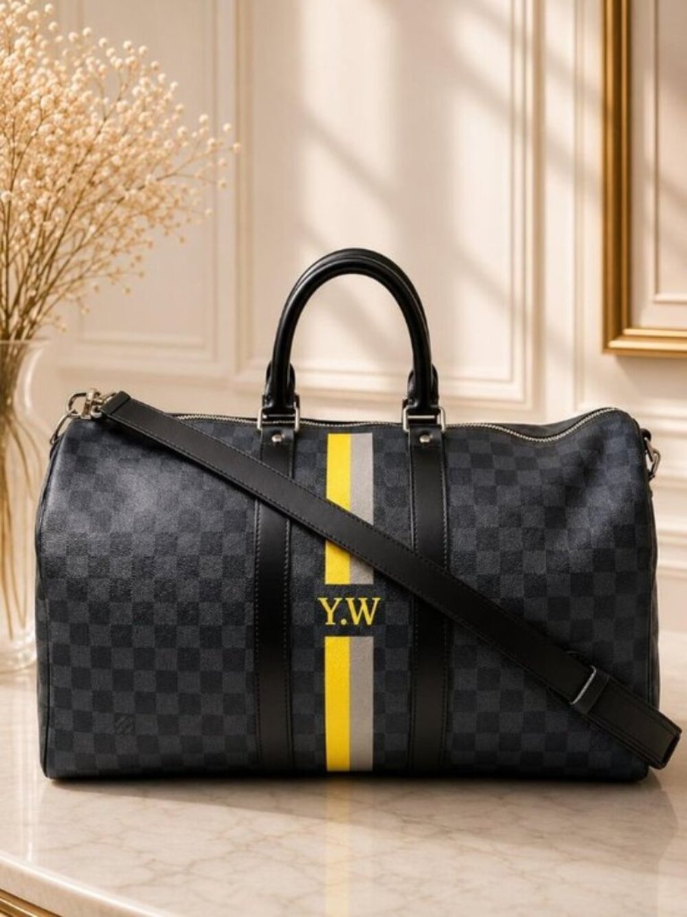Authentic Louis Vuitton Keepall Bandouliere 45 Damier Graphite Travel Bag